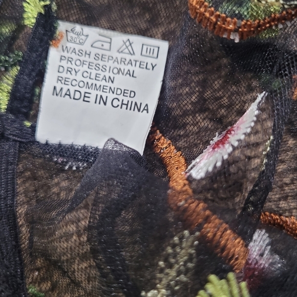 Women Black Midnight Lingerie Floral Embroidered-Tulle Sheer Bodysuit Sz L NWOT - Picture 8 of 10